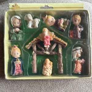 Charming Nativity Scene Doll Set with Pink and Green Accents